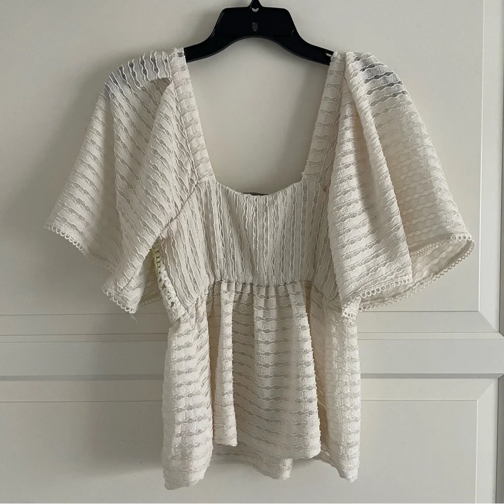 Sarah Hann white and yellow crochet top 20911